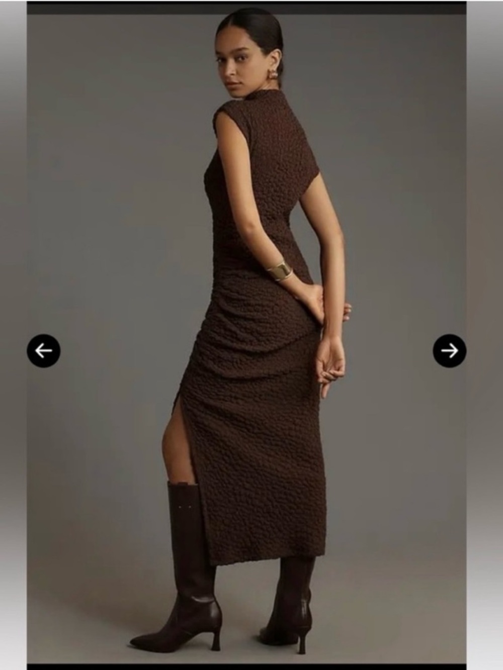Sleeveless Textured Midi Dress in Brown